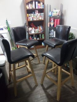 4 high back brown leather bar stools