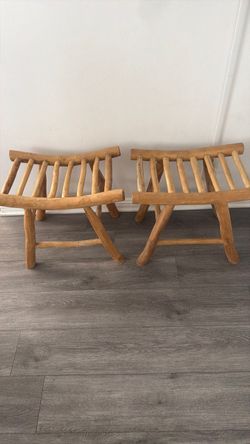 set of 2 wooden stools