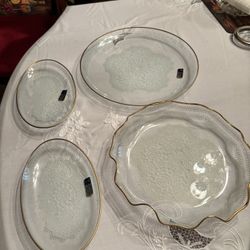 Beautiful Vintage Serving Plates Set Gold Trim