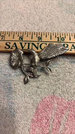 Pewter Hummingbird Flower Brooch Pin