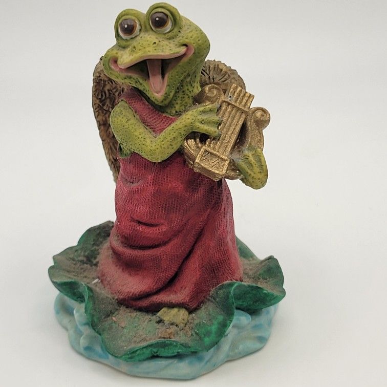 Vintage Holiday Singing Angel Frog Resin Figurine Season's Best 3"