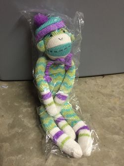 Brand new green chevron sock monkey stuffed animal