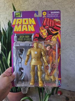 Iron Man Marvel Model 01-Gold 6" Figure Hasbro Retro Card, NEW!