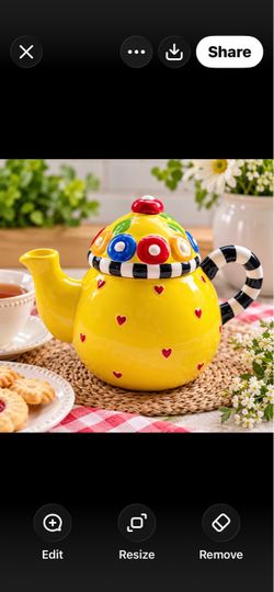 Mary Engelbreit Sakura Afternoon Tea Teapot with Lid 1995 Yellow Hearts