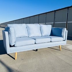 Brand New Mid-Century Modern Light Blue Sofa 