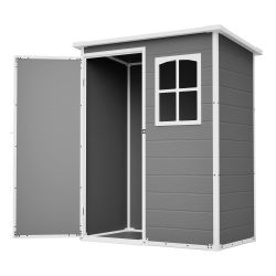 5x3ft Gray Resin Outdoor Storage Shed with Floor, Waterproof Lockable Design and Window - Ideal Tool & Garden Storage for Backyard, Patio, Lawn