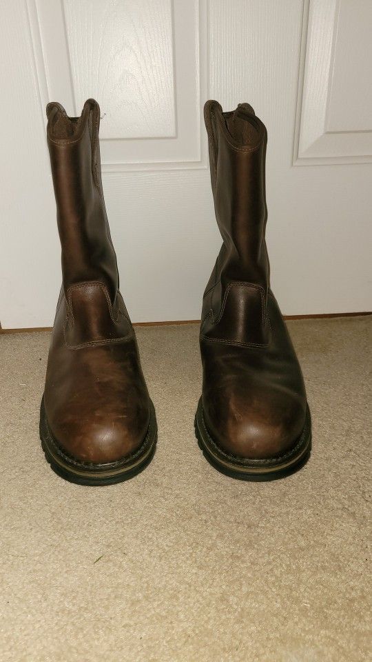 Rocky wellington work boots brown leather used size 13 construction 