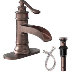 Homevacious Bathroom Faucet Copper Waterfall Bathroom Sink Faucets with Single Handle Rustic Vanity Farmhouse RV Faucet Suitable for 1 or 3 Holes with