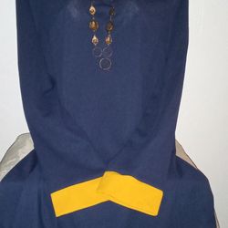 Navy Blue Woman's Glass With Yellow Stripes Size Extra Large Necklace Comes With Blouse