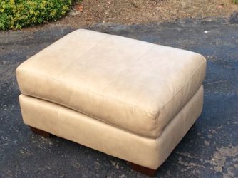 Solid Leather Ottoman - Beige