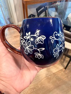 Temp-tations by Tara Cobalt Blue Ceramic Mug with Floral Design
