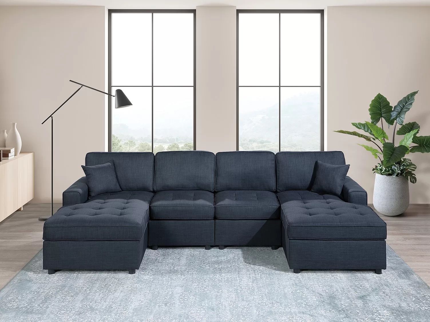 3-Piece Sectional Set RAF/LAF Chaise + Armless Loveseat (Armless Chair x 2) Color: Dark Blue. 💢 Bonito Juego De Sofas De 3 Piezas Nuevo En Caja