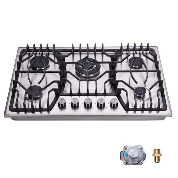 30 in. 5-Burners Recessed Gas Cooktop in Stainless Steel with Thermocouple Protection for Kitchen, Natural/Propane Gas
