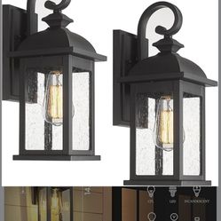 FEMILA Exterior Wall Sconce,2 Packs Outdoor Waterproof Wall Lights Fixture,E26 Socket Wall Lantern for Porch,Anti-Rust Matte Black Finish with Seeded 