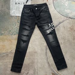 AMIRI Hollywood Appliqué Thrasher Repaired Skinny Jeans