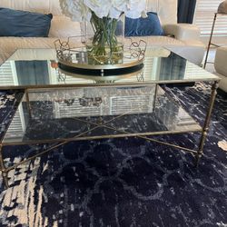 Beautiful Mirrored Glass/Gold Painted Iron Table 