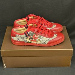 Gucci Barcelona Sneakers Lace Up Sneakers Shoes GG Plus Tattoo Print 214998 35 5