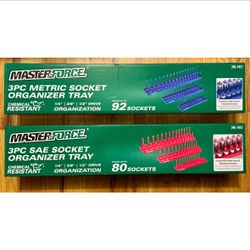 New SAE and Metric 1/4-in, 3/8-in, and 1/2-in Socket Set Organizers