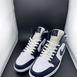 Jordan 1 Mid White Metallic Gold Obsidian