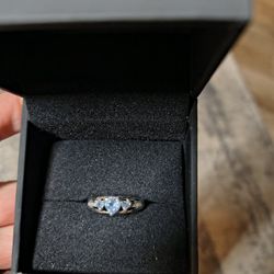 Aquamarine Heart Shaped Ring With Diamond Accents