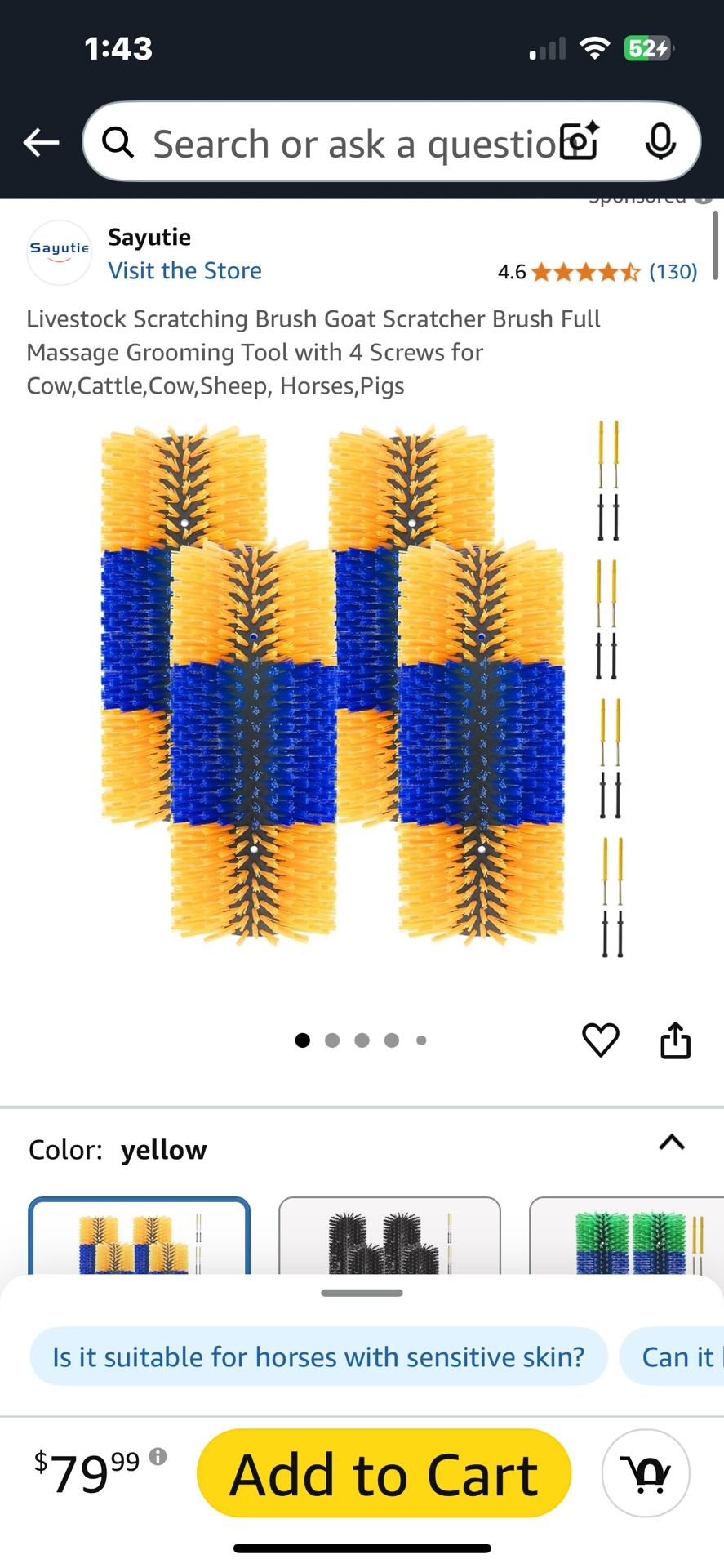 🆕 Set of 4 Livestock Scratching Brush Goat Scratcher Brush Full Massage Grooming Tool with 4 Screws