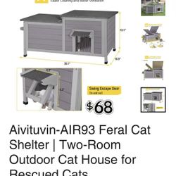 🥨Aivituvin-AIR93 Feral Cat Shelter | Two-Room Outdoor Cat House for Rescued Cats
