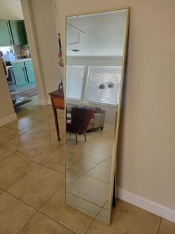 Gold mirror floor mirror w/stand