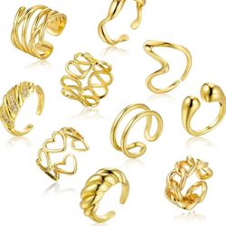 18

Gold Chunky Ring Set 10pcs  for Women, Girls Sizes 6-10