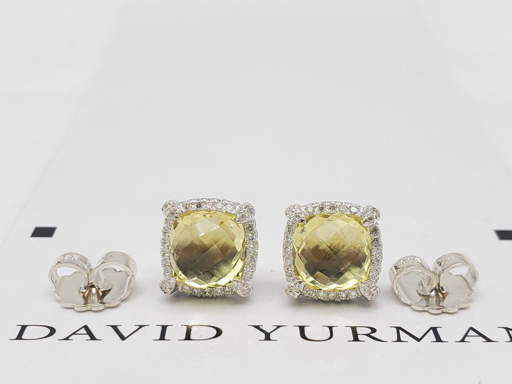 David Yurman Sterling Silver 9mm Lemon Citrine And Diamonds Chatetaine Earrings 