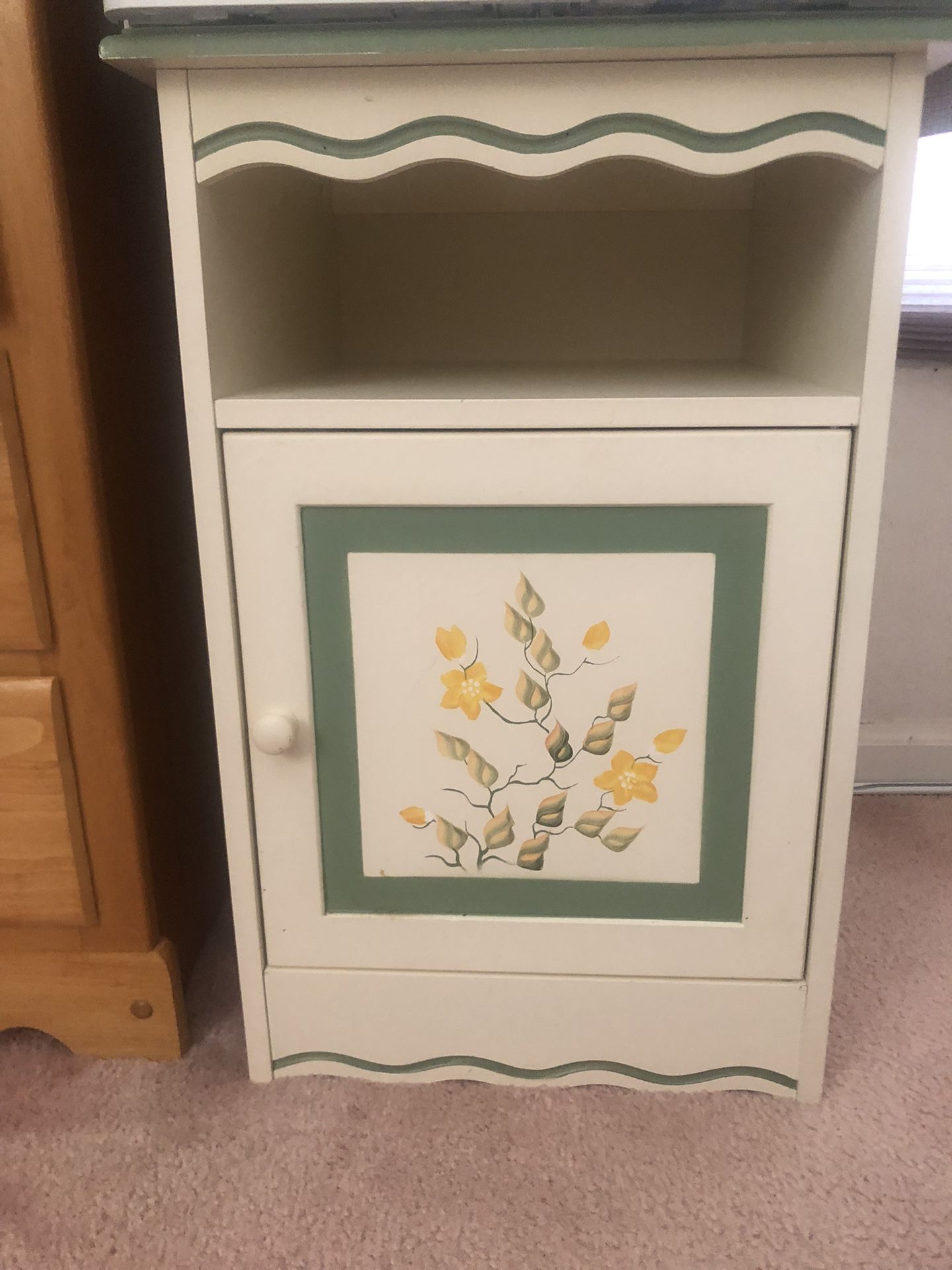 Floral Side Table Pretty Small With Shelf & Door
