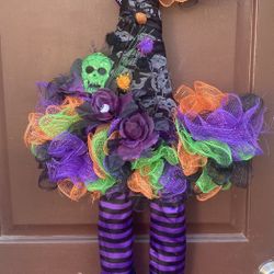 Halloween Wreath Witch Hat With Hanging Legs…,