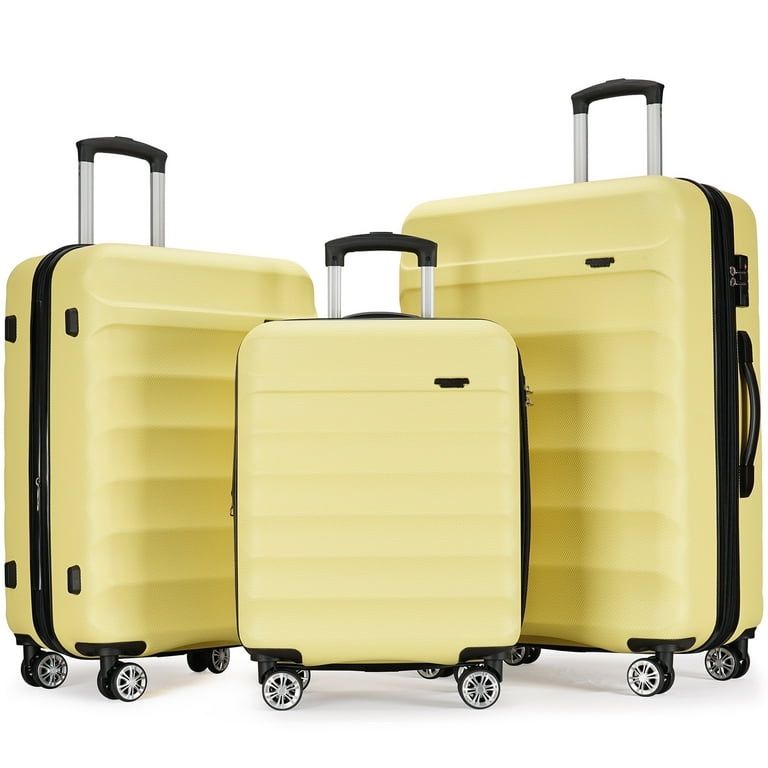 New GinzaTravel Luggage 3 Piece Set,Hardshell Expandable Luggage Set Large Suitcase with Spinner Wheels TSA Lock,20in/24in/28in,Light Yellow(A348)