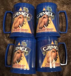 Camel Thermo Mugs. Plastic. Some rub marks.