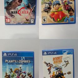Lot of 4 PS4 Games - Maneater, Rocket Arena, Race with Ryan, PvZ Battle for Neighborville


