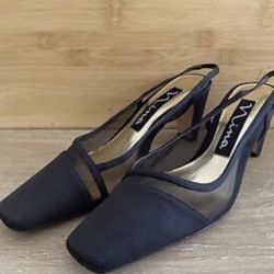 NINA COMFORT Shoes LADIES Size 36.5M Black SLING BACK BLOCK HEEL  Leather Sole