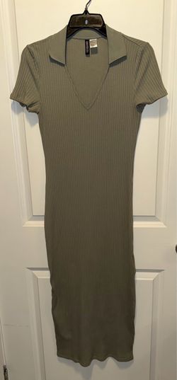 H&M Divided olive green ribbed knit polo maxi dress size medium