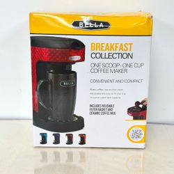 NEW BELLA Single Serve Coffee Maker Red 14 Oz Mug Reusable Filter CM-101WM Set
