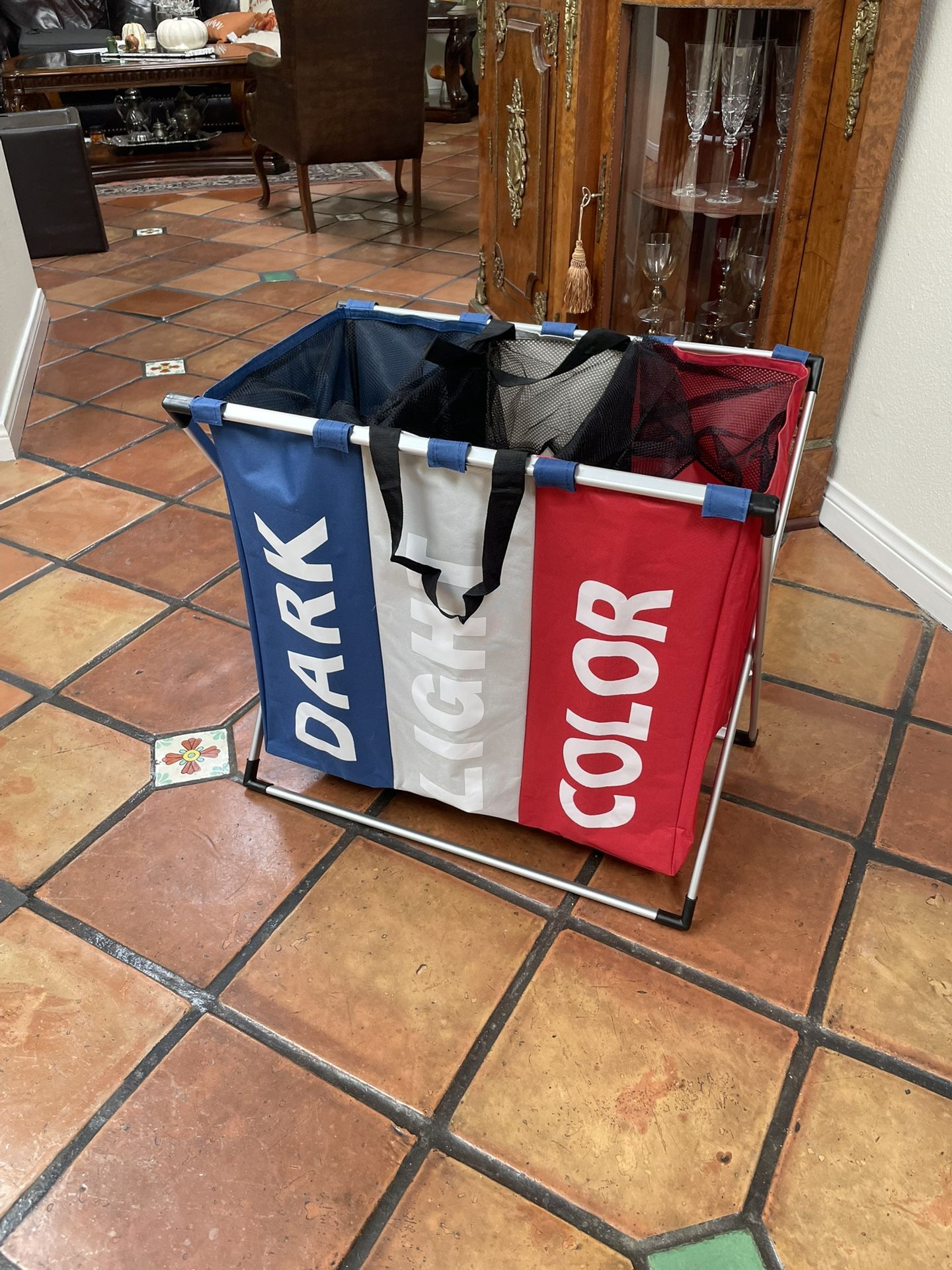 3 Section Foldable Laundry Hamper Basket Sorter Clothe Storage Bag