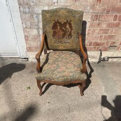 Antique French Victorian Needlepoint Tapestry Chair