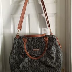 Calvin Klein Leather Canvas Weekender Bag Tote Shoulder Strap Handles Crossbody Expandable RET $295 