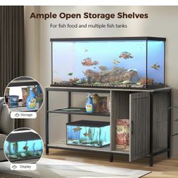 Tatub 55-90 Gallon Aquarium Stand with Power Outlets, Large Fish Tank Stand with Cabinet for Accessories Storage, Heavy Duty Metal Fish Tank Table Sui