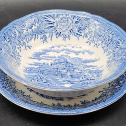 "English Village" Olde Staffordshire Collection - Blue & White China Bowl & Plate