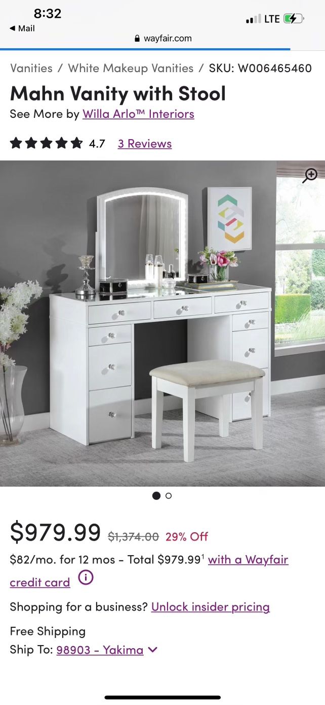 Vanity With Mirror And Stool