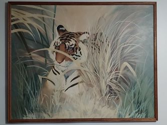 Painting. Oil on canvas. Tiger. Framed .   Cash Only. 1 Only.