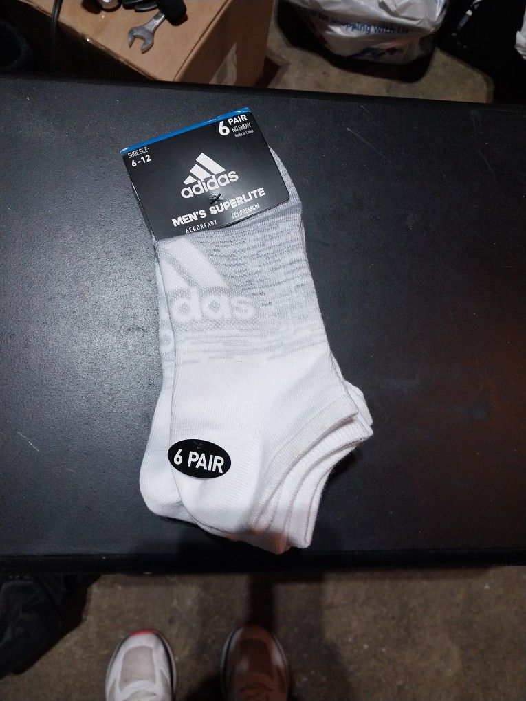 Six Pair Men's Adidas No Show Socks