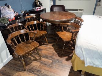 Real solid wood round table with three matching chairs