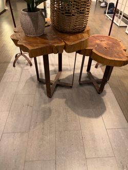 Wood Slab Side Tables Set of 2