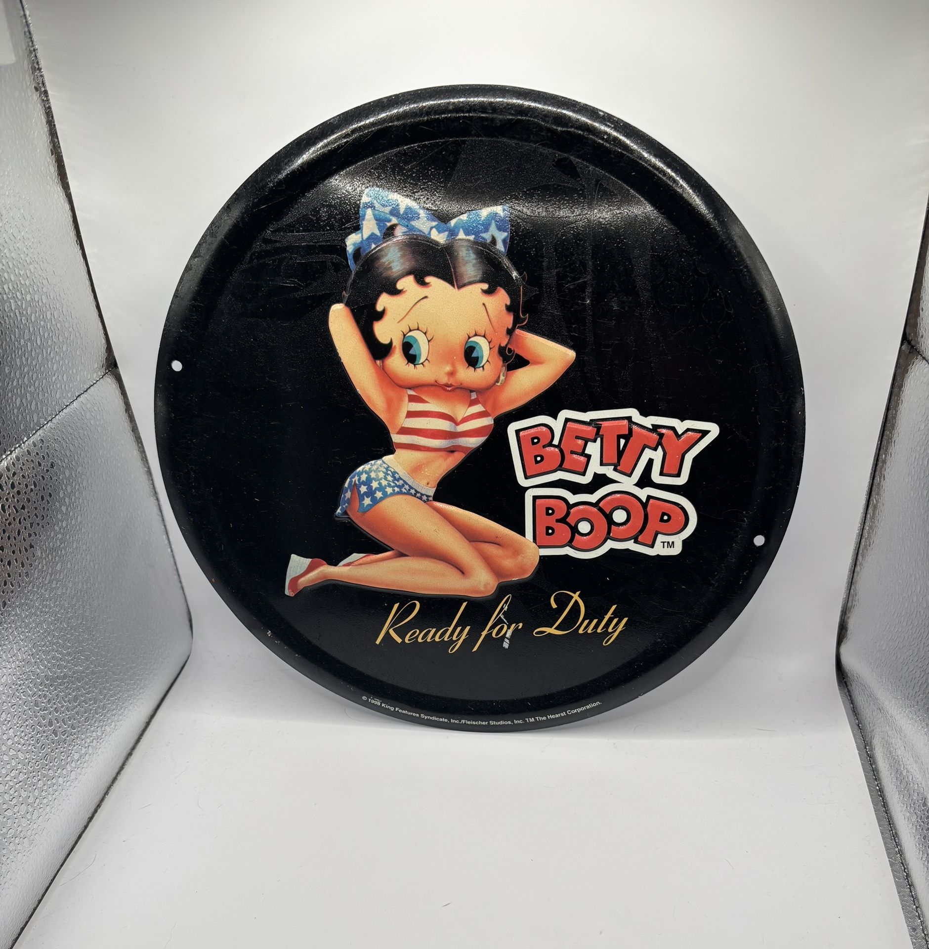 Vintage 90s Betty Boop “Ready For  Duty” Metal Sign-12” Round.