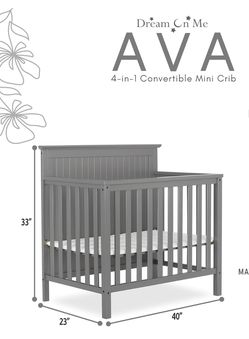 Dream On Me Ava 4-in-1 Convertible Mini Crib in Pebble Grey