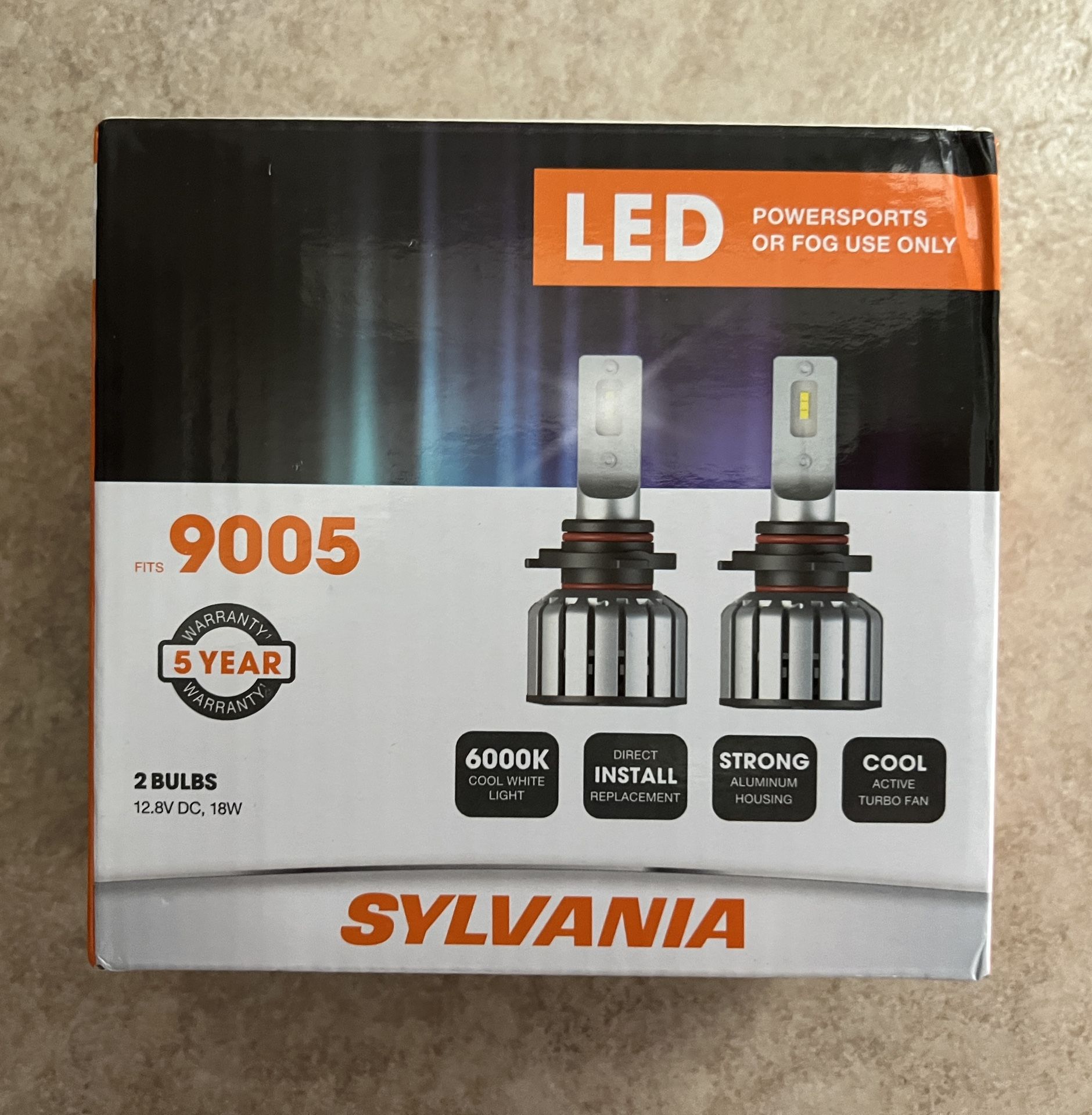 Sylvania 9005: LED Powersports Headlight or Fog Bulb, 6000K Cool White Light, 2 Pack